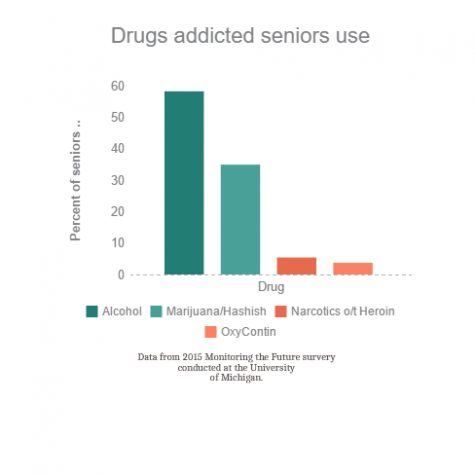 Percentage of addicted seniors addicted to drug. Gabe Stumme, a South alum, transferred from South to PEASE (Peers Enjoying a Sober Education) Academy due to his drug addiction. He now is the program director at Central Michigan's recovery program. Graphic: Samara Adam