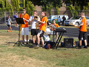The jazz combo provided entertainment at Barnard Field during the first Super Soccer Saturday this fall.
