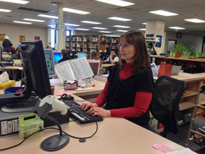 Media specialist Debra Snell works in Souths media center. This year, I spend very little time troubleshooting, said Snell.