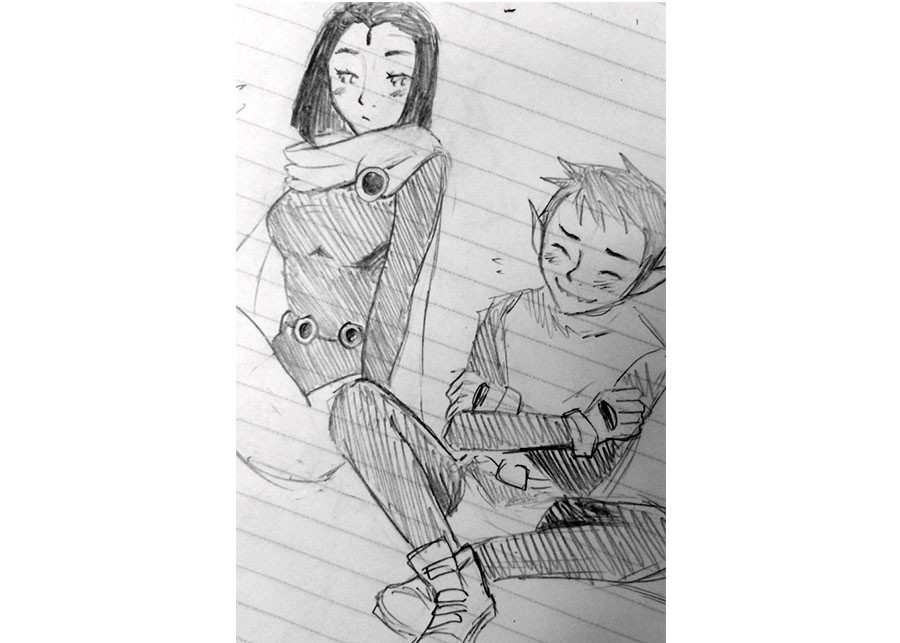 Raven and Beast Boy from Teen Titans.