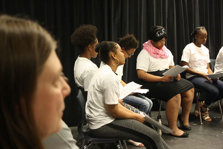 Theater+teacher+Kirstine+Rosenmeier+sits+with+her+students+during+a+class+performance.+South+will+not+offer+theater+electives+during+the+day+next+year+due+to+a+budget+cut.+This+raised+questions+about+equity+in+access+to+theater%2C+as+many+students+can%E2%80%99t+stay+for+after+school+productions.+%E2%80%9CI+will+miss+%5BSouth%5D+terribly%2C%E2%80%9D+Rosenmeier+said.+Photo%3A+Soline+Van+de+Moortele