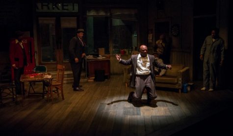 Booster, in the play "Jitney", crying out as he fins out about his fathers death. "Jitney" was put on at Penumbra Theater, and was directed by August Wilson. Photo courtesy of: Allen Weeks