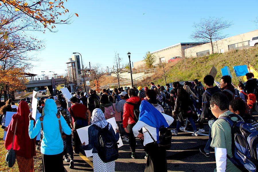 South students walking out of school in protest of the Dakota Access Pipeline. On December 4th the Army Corps. of Engineers denied easement of the pipeline, and is exploring other possible routes.
 Photo: Lil Crawford