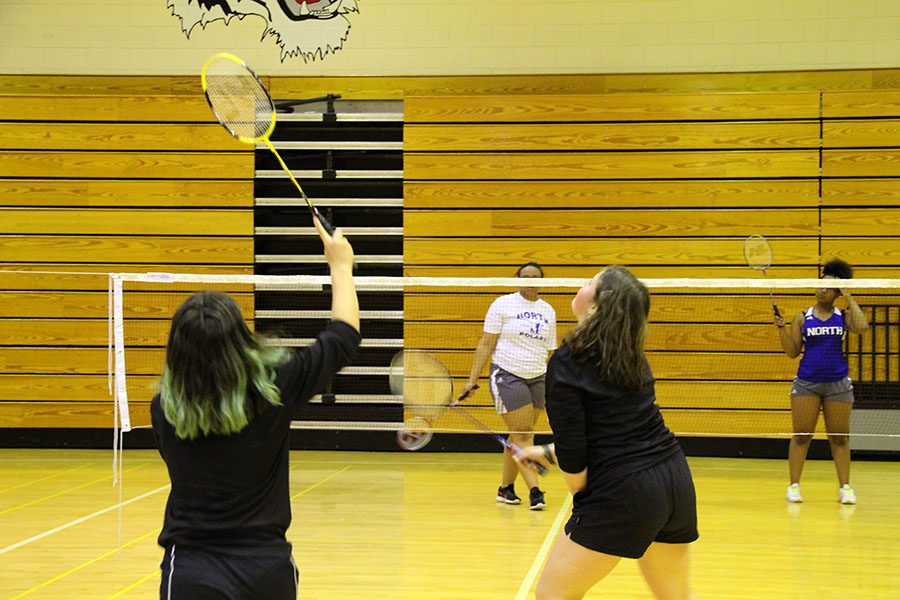  Pictured above players from the South badminton team go head to head up against North Community’s badminton team in a game of doubles on the 24th of April. Photo: Mia Swanson