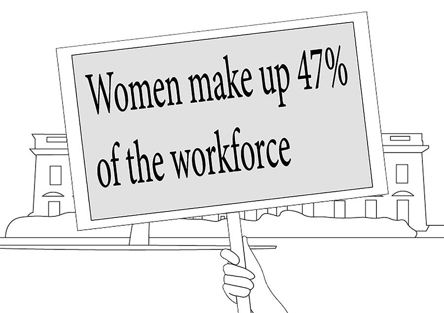 This is a primary example of a sign that can be used instead of one that states my uterus my choice.  In theory, if a Day Without Women was executed properly. 47% of the workforce would be missing, an action that could severely impact peoples everyday lives.