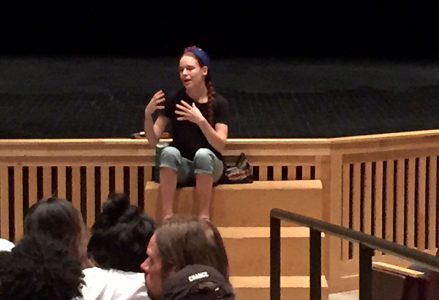 On June 7th, South alum and recent Columbia graduate Elsa Hoover spoke to students about her journey to college. Photo: Lisa Ramirez
