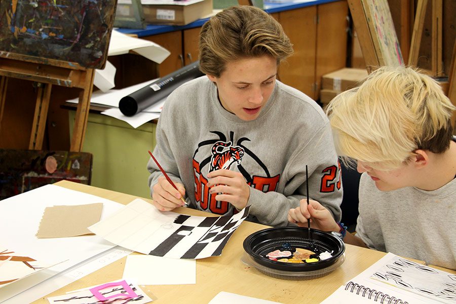 Junior Claire Bentfield paints for her seventh hour class, AP Studio Art. This is the first year that South has offered AP Studio Art. The class, taught by Cynthia Berger, combines 3-D Art, 2-D Art and Drawing. Students will send in their portfolios of twenty-four works to be judged by the College Board in May.