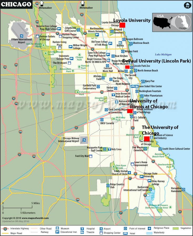 Shown above is a map of the schools within Chicago that students will be visiting. “No complaints, good tour,” said South senior Eoin Irmiter, who went on the trip last year.
