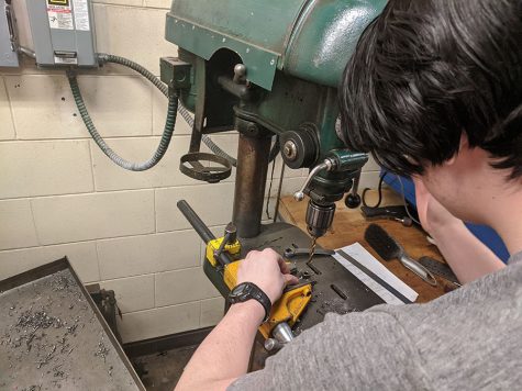 Pictured above is sophomore Jonathan Auckenthaler working on his ball peen hammer, the final project for machine shop. Machine shop is the only technical class South offers, despite just being one out of the hundreds of trades available.

