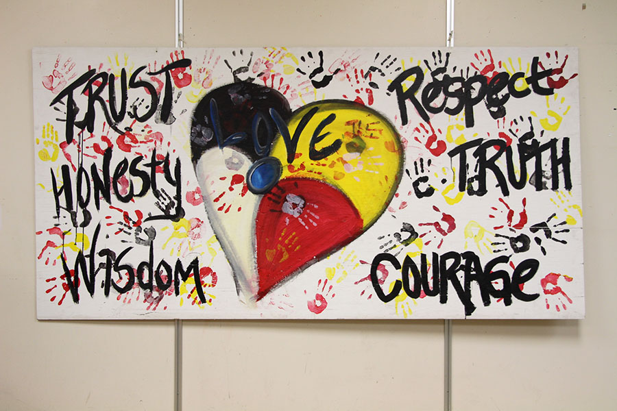 This painting is located in the new Souths Heart room and was created by students.  It includes powerful words showing that social justice is very significant within South’s community. “If you look at the painting theres a heart and thats the Souths Heart. The heart represents love and respect for everyone,” said Bulhan.

