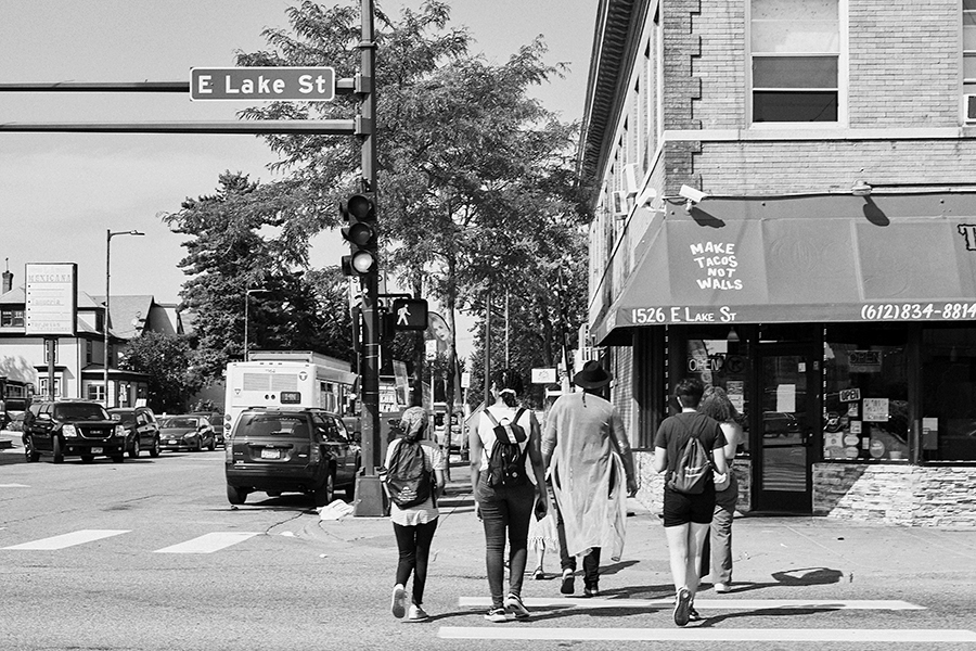 During the summer of 2020 and the start of Lake Street Project, the primary focus was workshops on Lake Street. Students walked around the area taking photos and having moments of discussion about how protesting and covid had impacted the community. Photo Courtesy of Lake Street Project.