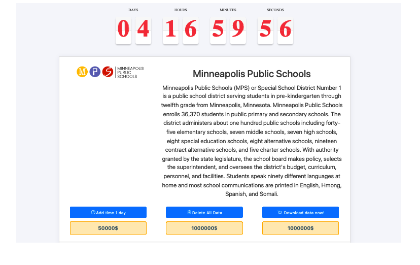 The ransomware gang Medusa is threatening to release sensitive files taken from MPS unless their ransom is paid by March 17th. These files potentially put thousands of current and former students, families, and staff at risk of identity theft, fraud, or worse. This screenshot, taken from the Medusa Blog, shows an active timer counting down the time until Medusa threatens to release the stolen information. 